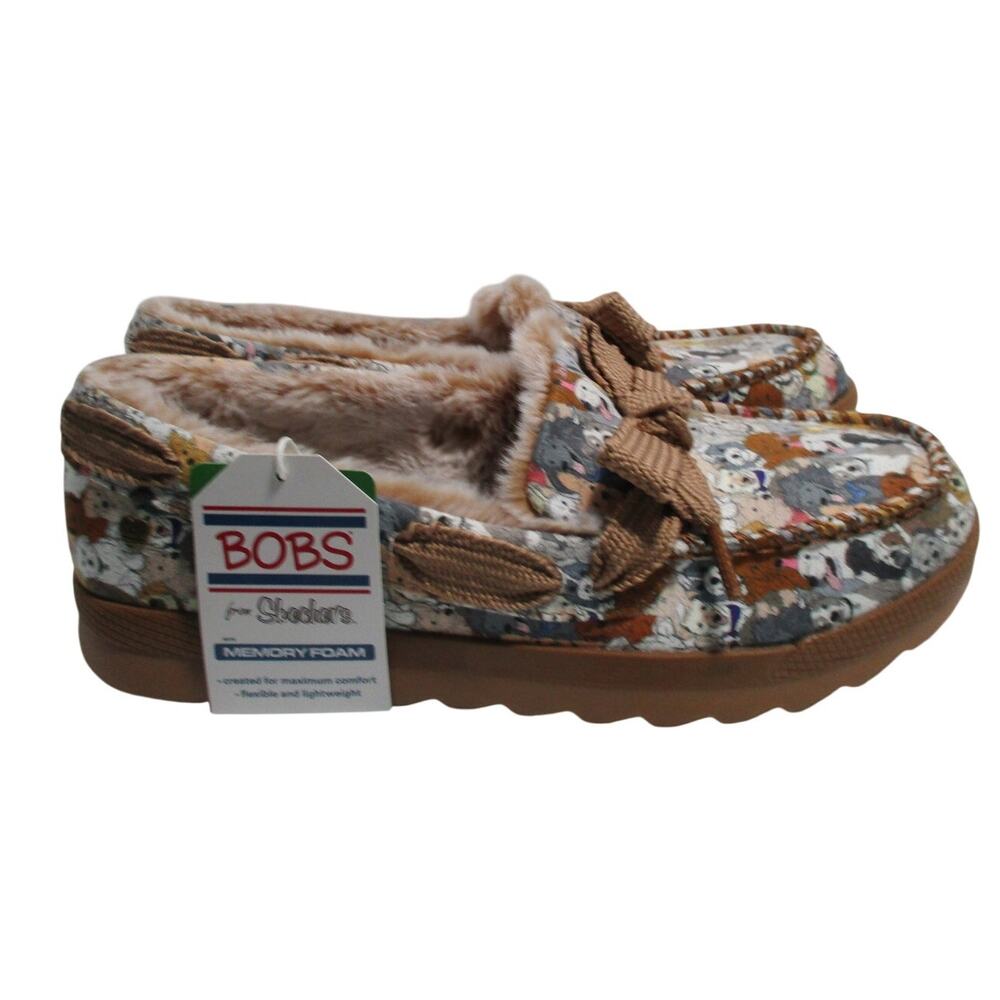 Sketchers Bob's Memory Foam Dog Print Cozy Slippers Rubber Sole NWT Size 10 - Picture 2 of 10